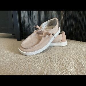 Women's Casual Pink Loafers hey dude rose gold sparkle